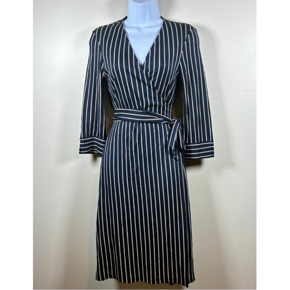 Diane Von Furstenberg navy and white wrap dress in silk jersey